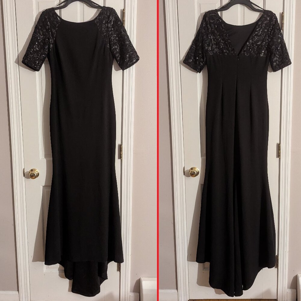 Calvin Klein Women's Sequined-Sleeve V-Back Gown
